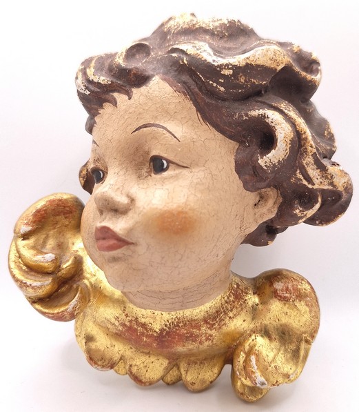 Paar handbeschilderde Putti hoofden
