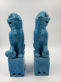 2 turquoise Chinese tempelleeuwen