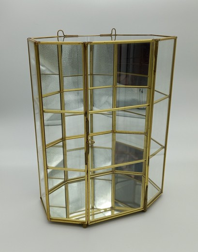 Netelig beton knal 8-hoekig glazen vitrinekastje | Spiegels | Chic Antiek