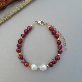 Armband Zoetwaterparel Rood