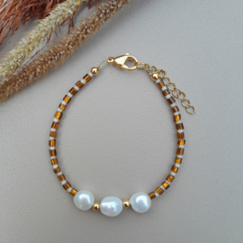 Armband Zoetwaterparel Roestbruin