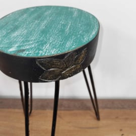 Ronde Plantentafel - Turquoise, Zwart & Gouden Details