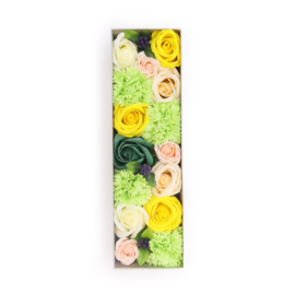 Zeepbloemen Lange Doos Geschenk Set - Lente Boeket Geel & Groen