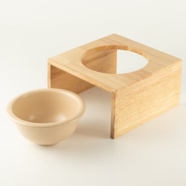 Keramische Hondenvoerbak op Houten Standaard – 14 cm