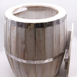 Biervat Tafel - Whitewash - Albasia Hout - Met Opbergruimte - 60cmx48.5cm