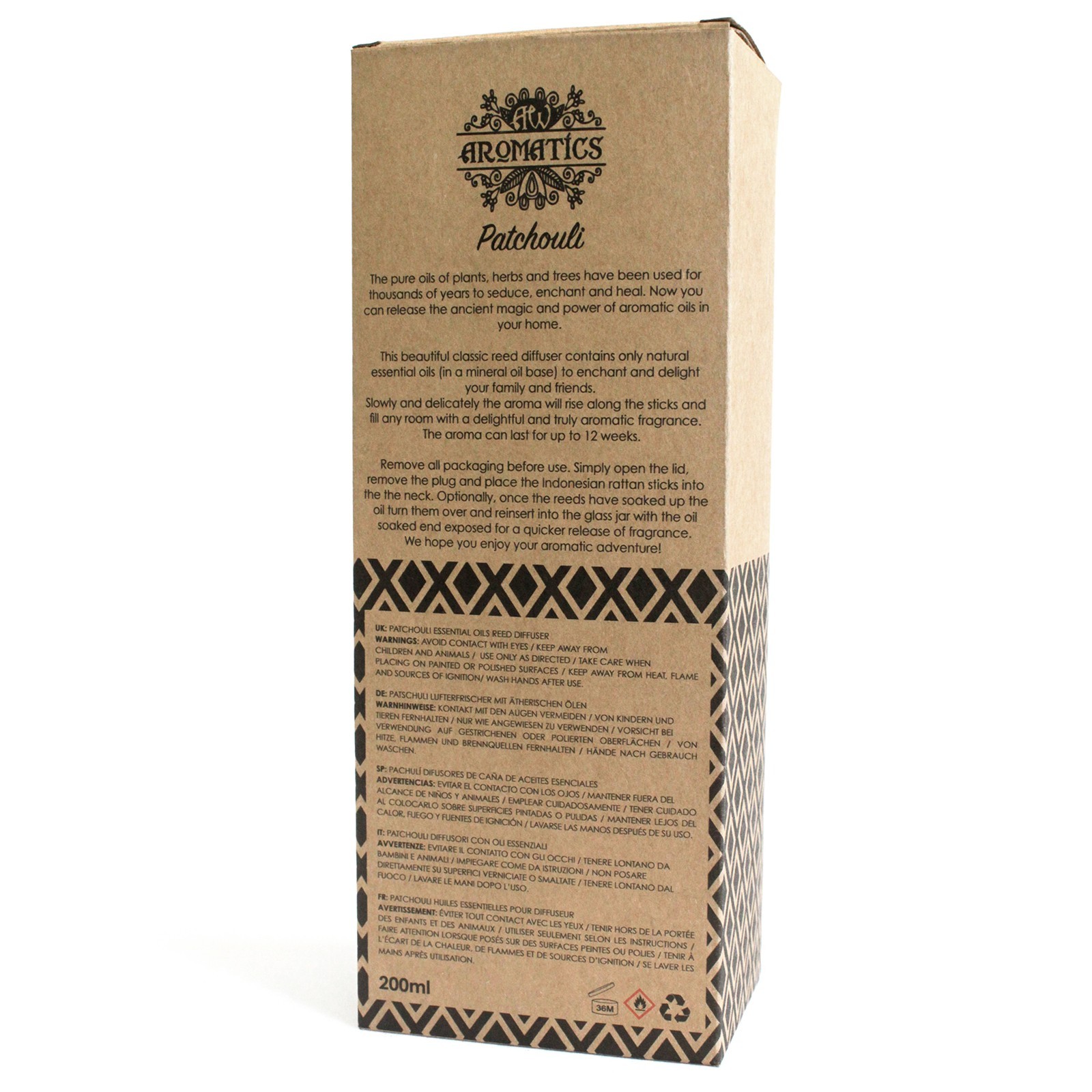 Geurstokjes - Patchouli - 200ml Riet Diffuser