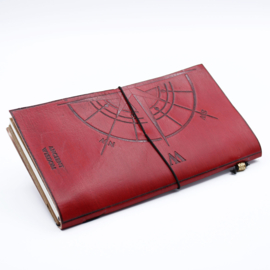 Handgemaakt Leren Notitieboek - The Adventure Begins - Rood