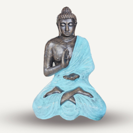 Boedha Beeld - Turquoise & Stenen Boeddha Mediterend in Stupa - 1.5m
