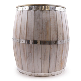 Biervat Tafel - Whitewash - Albasia Hout - Met Opbergruimte - 60cmx48.5cm