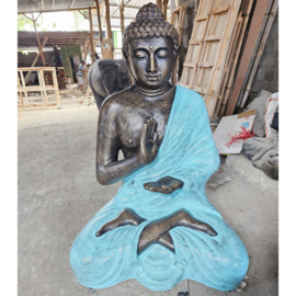 Boedha Beeld - Turquoise & Stenen Boeddha Mediterend in Stupa - 1.5m