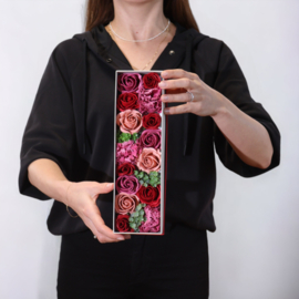 Zeepbloemen Lange Doos Geschenk Set - Vintage Rozen Rood & Roze