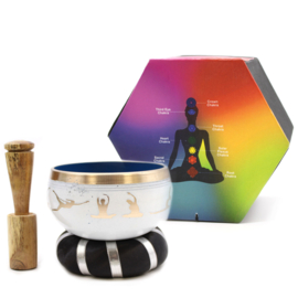 Yoga Houdingen Klankschaal - Wit & Blauw - 10.7cm