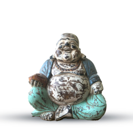 Handgesneden Boeddha Beeld - 30cm - Mint Groen - Gelukkige Boeddha