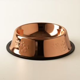 Koperen Voerbak Hond 18 cm – RVS Voerbak met Pootafdrukken