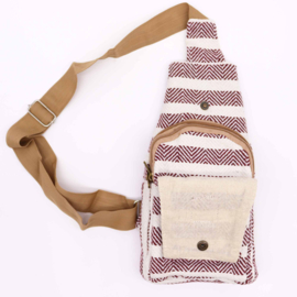 Crossbodytas van Natuurlijk Katoen – Bordeauxrood & Wit