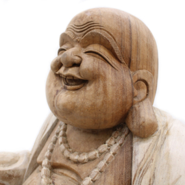 Handgesneden Boeddha Beeld - 50cm - Whitewash - Gelukkige Boeddha