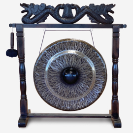 Healing Gong In Standaard - Zwart & Zilver Patroon - 80cm