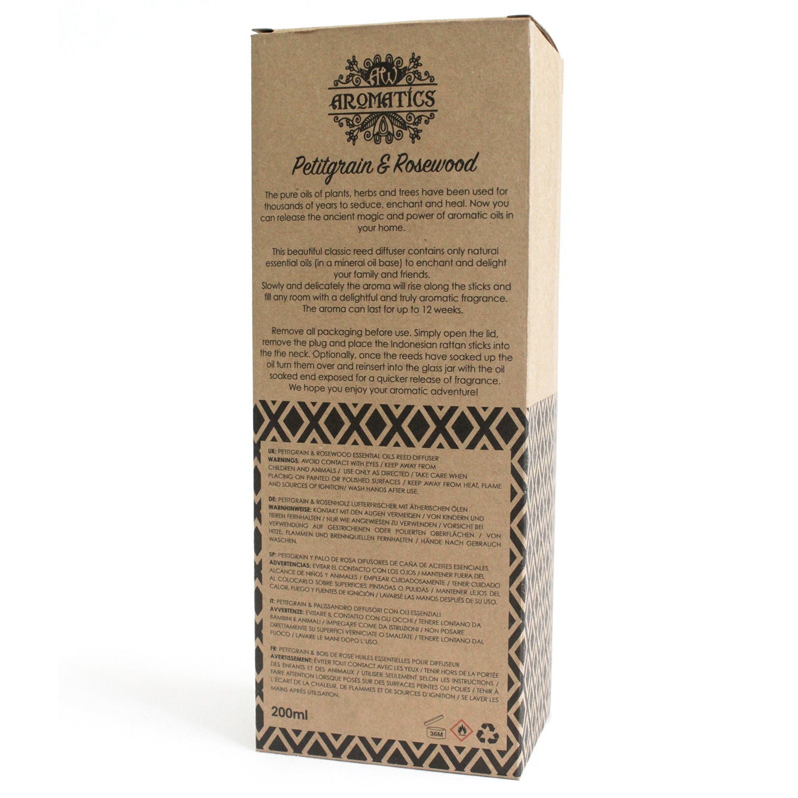 Geurstokjes - Petitgrain & Rozenhout - 200ml Riet Diffuser