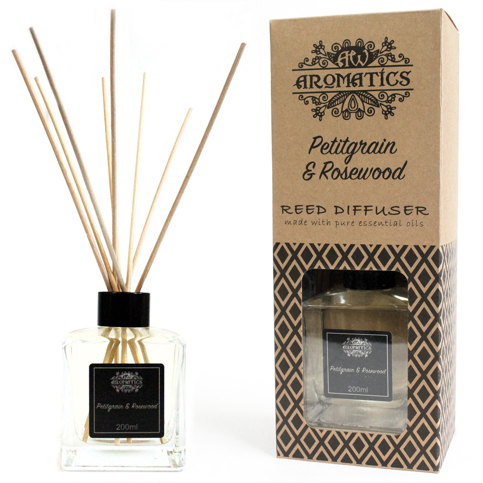 Geurstokjes - Petitgrain & Rozenhout - 200ml Riet Diffuser