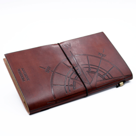Handgemaakt Leren Notitieboek - Travel the World - Bruin