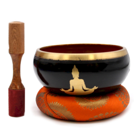 Boeddha Klankschaal  - Zwart & Oranje - 14cm