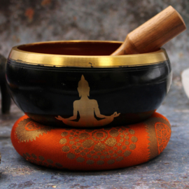 Boeddha Klankschaal  - Zwart & Oranje - 14cm