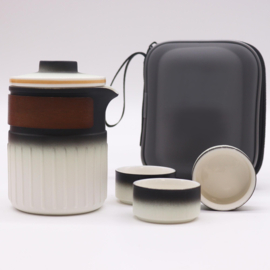 Keramische Kruidenthee Servies – Theepot met Drie Kopjes & Reisetui