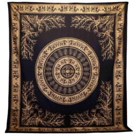 Tweepersoons Katoenen Sprei - Wandkleed - Olifanten Jungle - Zwart & Goud
