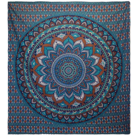 Tweepersoons Katoenen Sprei - Wandkleed - Klassieke Mandala - Turquoise