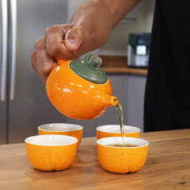 Oranje Kruidenthee  Servies - Theepot & 4 Kopjes