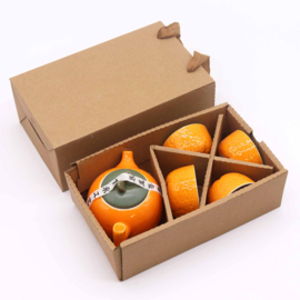 Oranje Kruidenthee  Servies - Theepot & 4 Kopjes