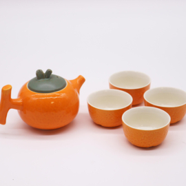 Oranje Kruidenthee  Servies - Theepot & 4 Kopjes