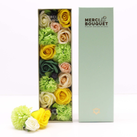 Zeepbloemen Lange Doos Geschenk Set - Lente Boeket Geel & Groen