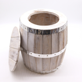 Biervatkruk - Whitewash - Albasia Hout - Met Opbergruimte - 38cmx32cm