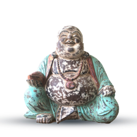 Handgesneden Boeddha Beeld - 40cm - Mint Groen - Gelukkige Boeddha
