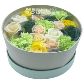 Zeepbloemen Geschenk Set - Ronde Doos - Lente Bloemen Geel & Groen