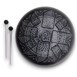 Medium Stalen Tong Geluksdrumss Om Mandala Gegraveerd - 22x15cm