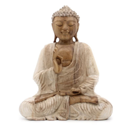 Handgesneden Boeddha Beeld - 30cm - Whitewash - Onderwijstransmissie
