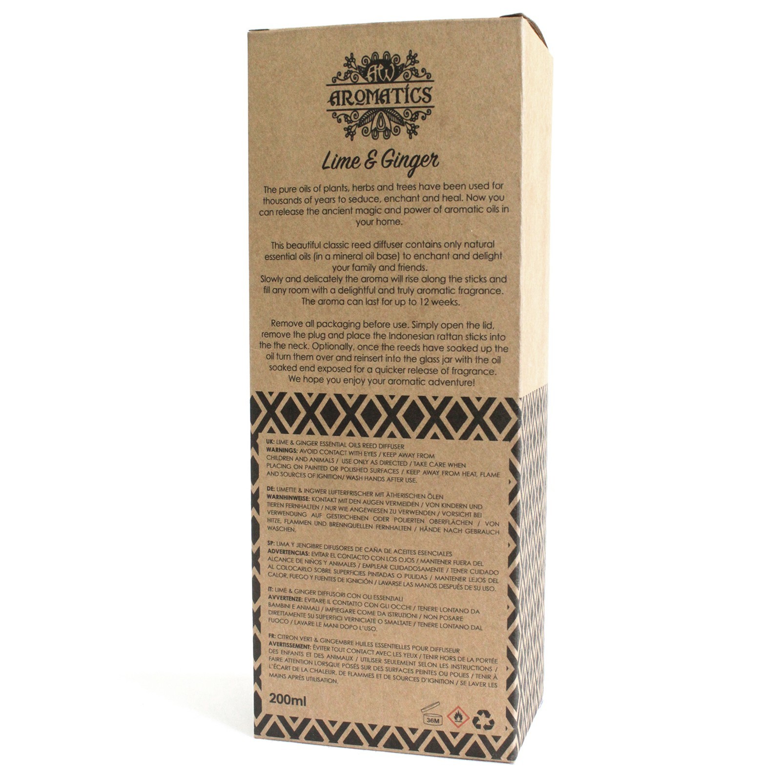 Geurstokjes - Limoen & Gember - 200ml Riet Diffuser