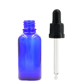 Pipetflesje 15ml Blauw 1st. - Glazen Flesje met Zwarte Pipet
