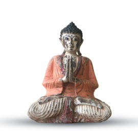 Handgesneden Boeddha Beeld - 30cm - Oranje - Welkom