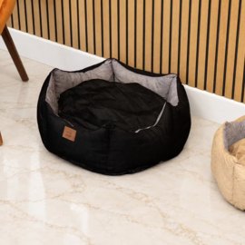 Luxe Hondenmand met Kroon – Zwart & Grijs 50x50x26 cm
