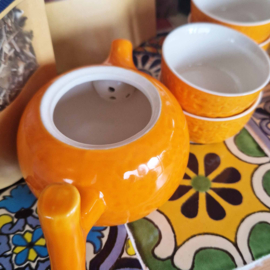Oranje Kruidenthee  Servies - Theepot & 4 Kopjes