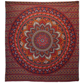 Tweepersoons Katoenen Sprei - Wandkleed - Klassieke Mandala - Oranje & Blauw