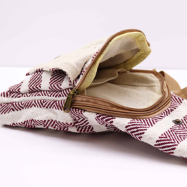 Crossbodytas van Natuurlijk Katoen – Bordeauxrood & Wit