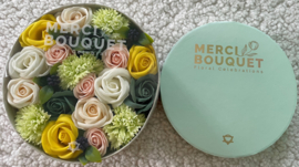 Zeepbloemen Geschenk Set - Ronde Doos - Lente Bloemen Geel & Groen