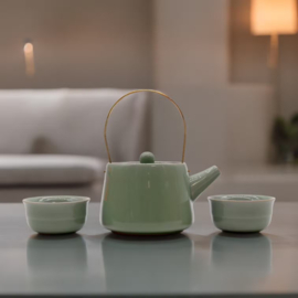 Jade Kruidentehee Servies - Theepot & Twee Kopjes