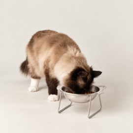 Kattenvoerbak op Standaard – RVS Kattenbak met Kattengezicht