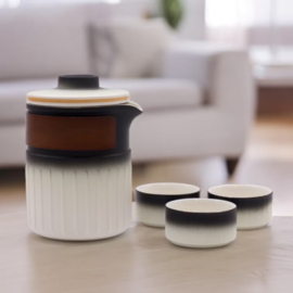 Keramische Kruidenthee Servies – Theepot met Drie Kopjes & Reisetui