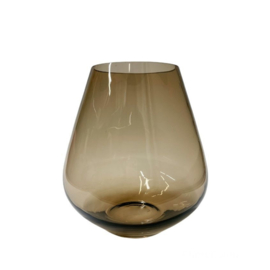 Vaas/ theelichthouder Pear amber/ taupe glas M 13x15 cm
